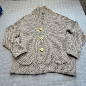 Peruvian Alpaca Cardigan Womens XL Neutral Chunky Quiet Luxury Cottagecore Cozy
